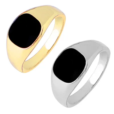 

2021 New Classic Simple Plain Black Silver Ring Size 7-12 Punk Enamel Signet Pinky Ring for Men, As picture shows