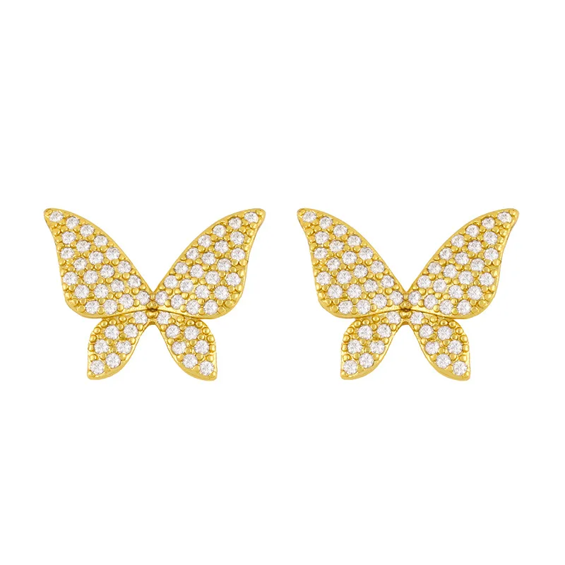 

Simple Fashion Accessory Full Paved Cubic Zircon Butterfly Stud Earrings Hollow Heart CZ Stud Earrings