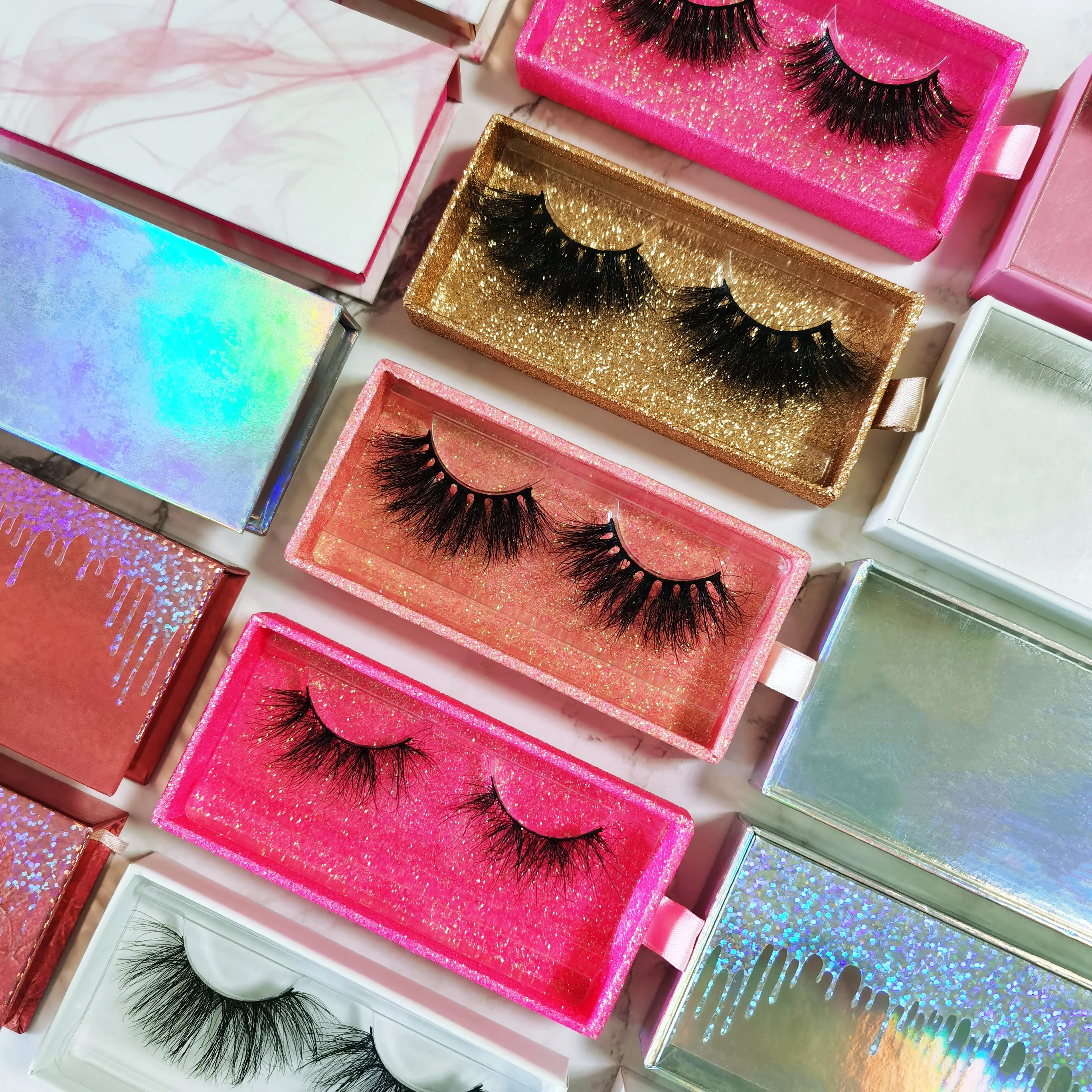 

knot free cluster individual eyelash strips fluffy clear band 3d 25mm mink eyelash with private label eyelash custom packaging