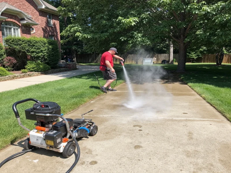 Applying DIY power wash solution to concrete driveway