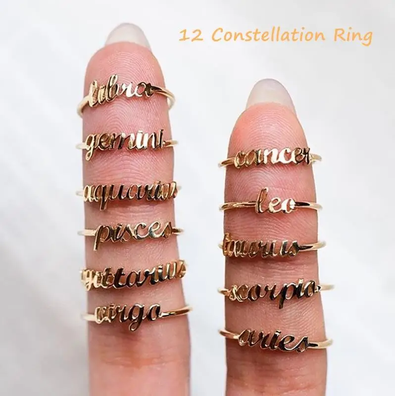 

Customized Letter Finger 12 Astrology Cuff Ring Zodiac Signs Jewelry Adjustable Ring