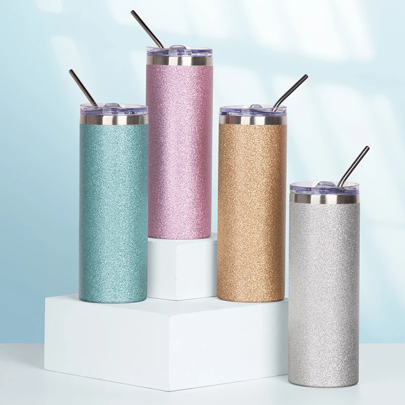 

New Arrival Coffee Travel Wholesale Sublimation Glitter Tumblers Skinny Tumbler Straight Shrink Wrap, Gold/silver/pink/blue
