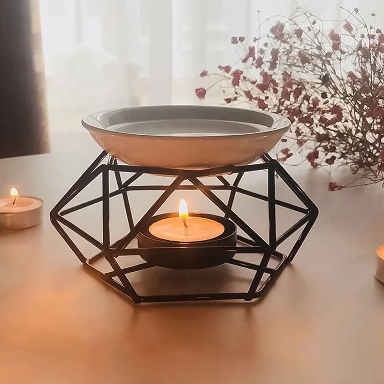 

Delicate Ceramic Essential Oil Burner Romantic Incense Iron Oil Burner Sweet Smell Diffuser Furnace Home Decoration, Black