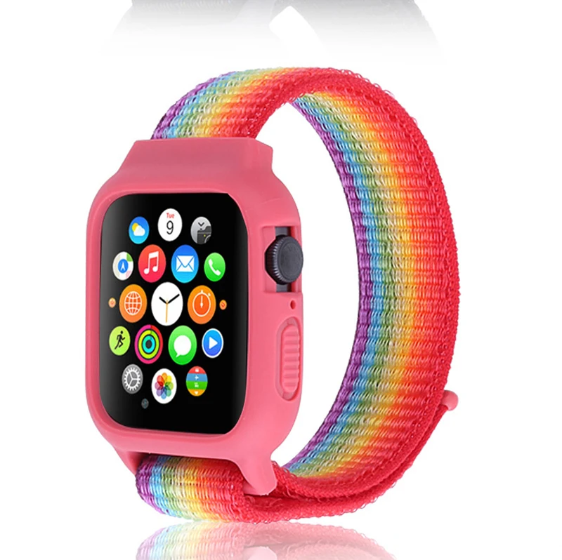 

Rainbow Soft Bumper Sport Fabric Nylon aaple Watch Band Case For Apple Watch Strap And Cover 38mm 42mm 44mm 40mm