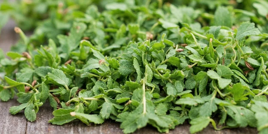 Close-up of oregano being sprinkled onto a dish