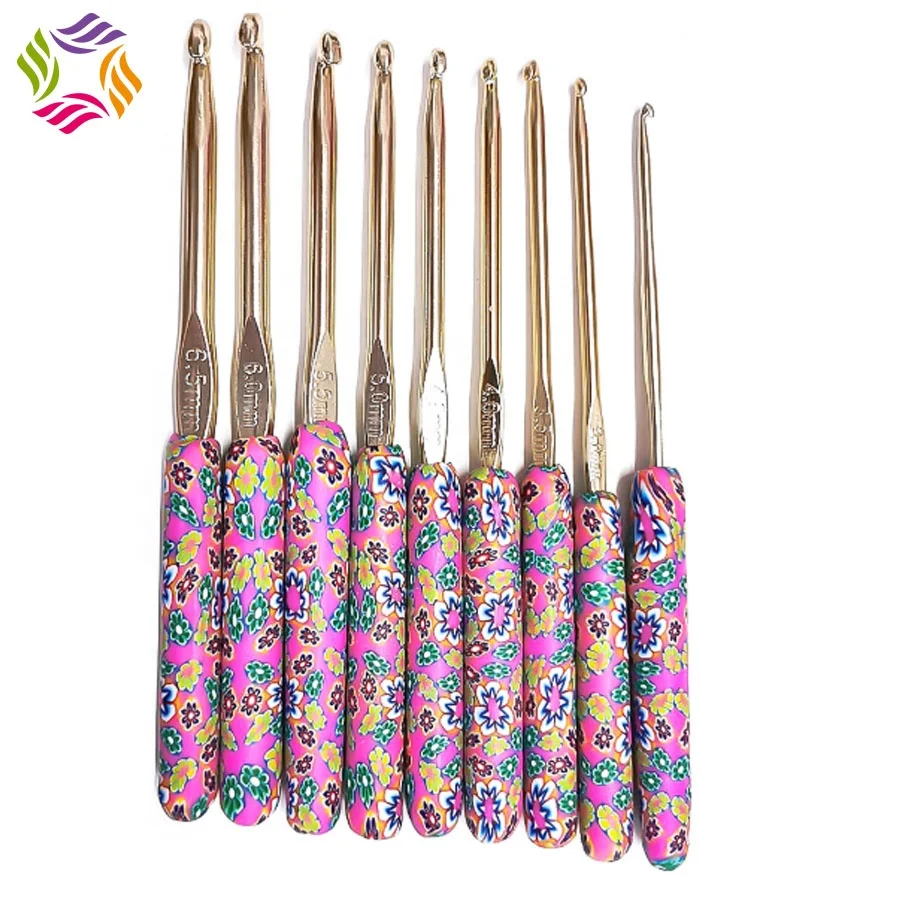 

manufacturer wholesale 9 sizes Golden aluminum crochet hook metal