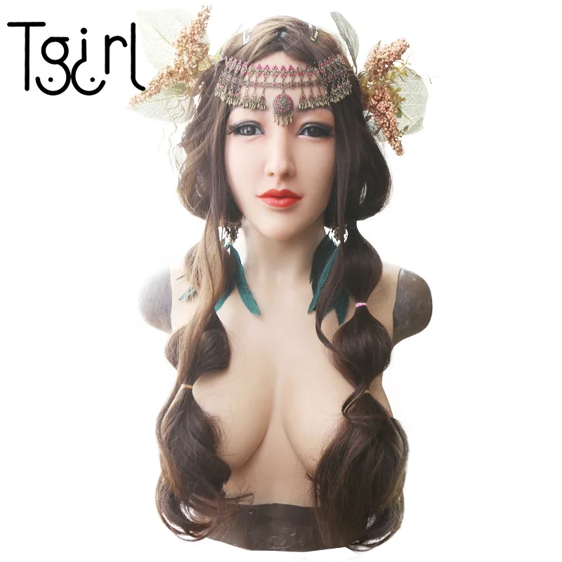 

Tgirl Drag Queen Tender Props Ladyboy Angel Face Halloween Mask With Breast Form