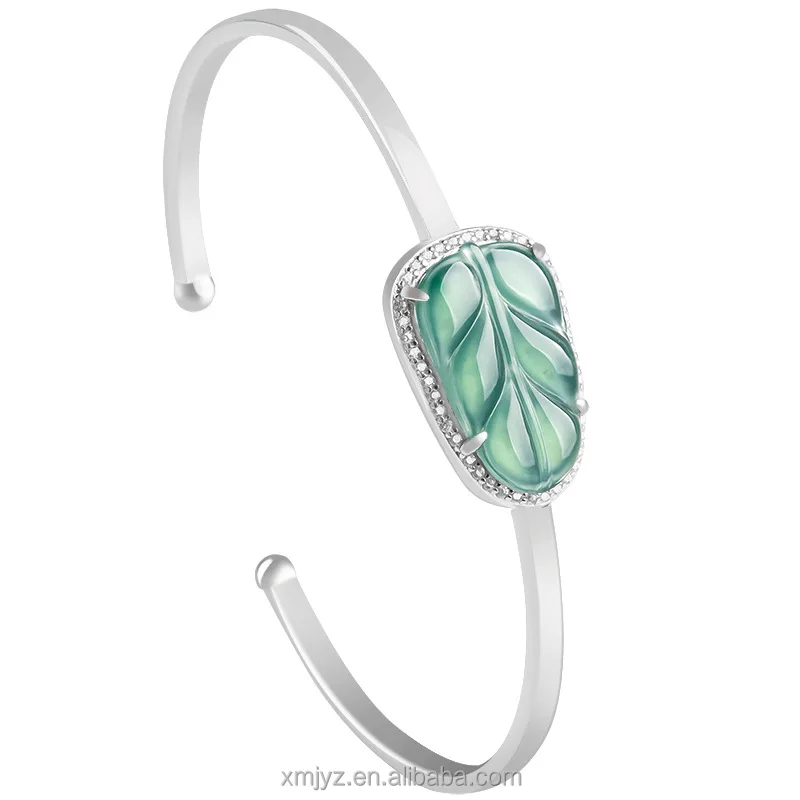 

Certified Grade A Natural Jade High Ice Blue Water Leaves Bracelet S925 Silver Inlay Ice Jade Women's Fashion Ornament