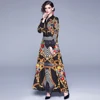 Classic Court Print Silk Chiffon Women Dress Long sleeve shirt neckline casual maxi dress