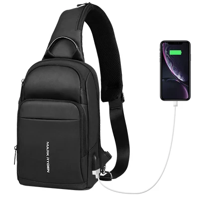 

2021 Mark Ryden water repellent camera chest crossbody sling shoulder messenger bag with USB charging port, Black