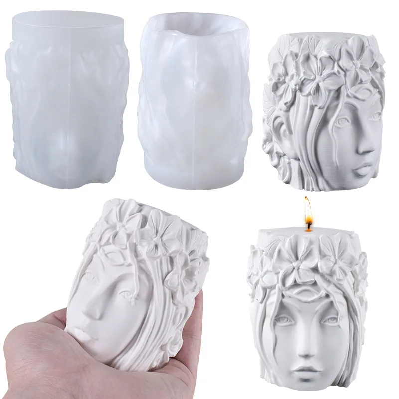 

1770 3D beauty head candle mold DIY handmade aromatherapy plaster silicone mold girl candle mold, White transparent
