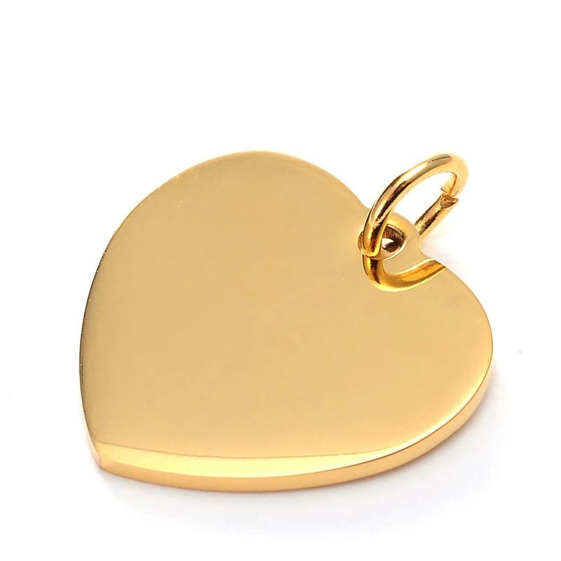 

High Polished Engraved Jewelry Diy Accessories Gold Plated Heart Stainless Steel Engraved Blank Custom Logo Pendant Charm, Gold,silver