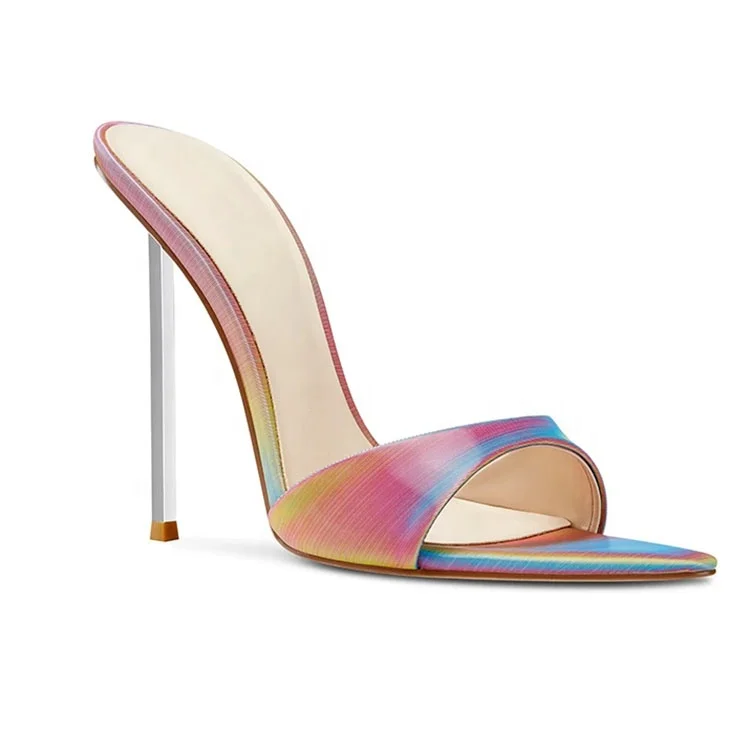 

2020 summer sexy factory wholesale and 12 cm thin heel slide sandals for women