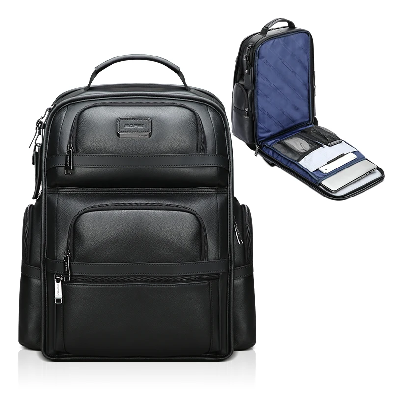 

Bopai usb charging men custom large 15.6 laptop bag travel business anti theft back pack luxury real genuine leather backpack