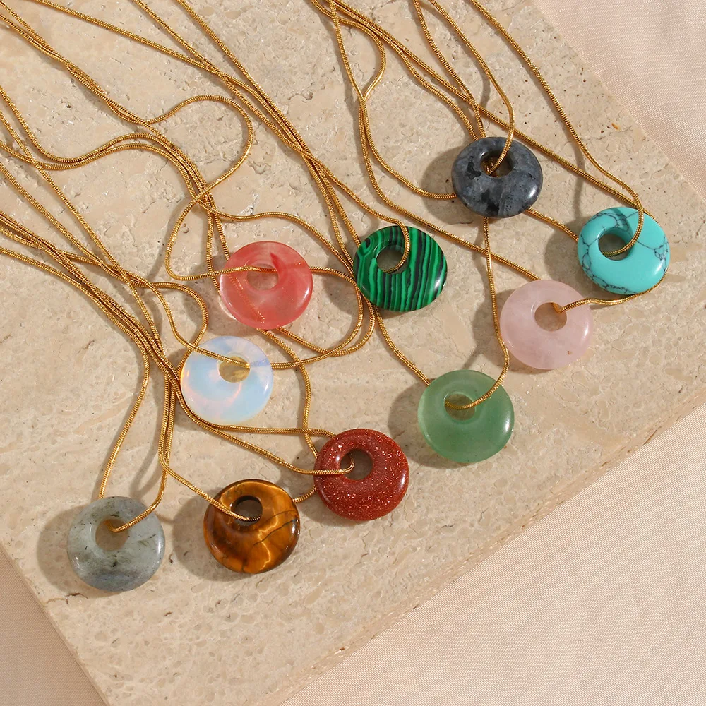 

High Quality Waterproof Aventurine Malachite Necklace Tarnish Free 18K Gold Plated Natural Stone Stainless Steel Necklaces Women