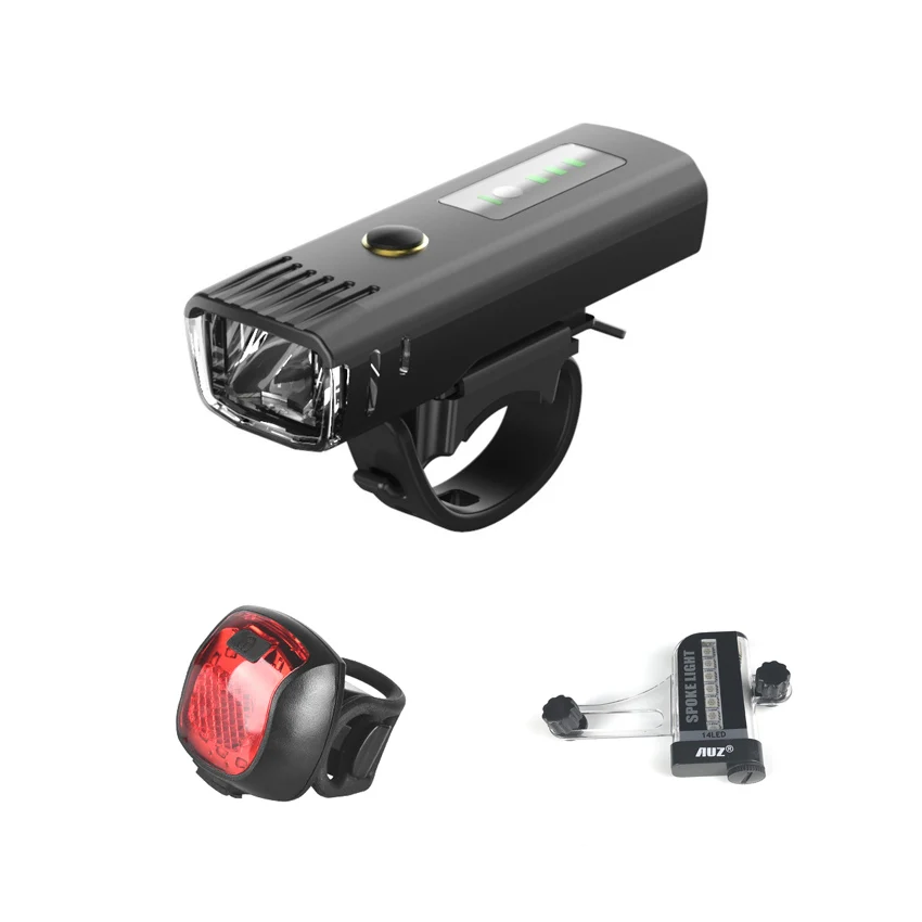 

AUZ bicycle light set LED USB rechargeable bike front and cycling tail light bicycle wheel light