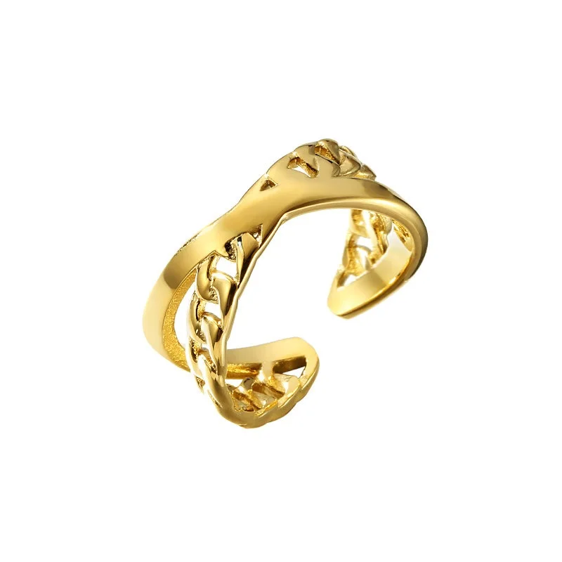 

Adjustable Unique Design Women Ring Stainless Steel Jewelry 14K Gold Plated Stainless Steel Wedding Ring For Lovers