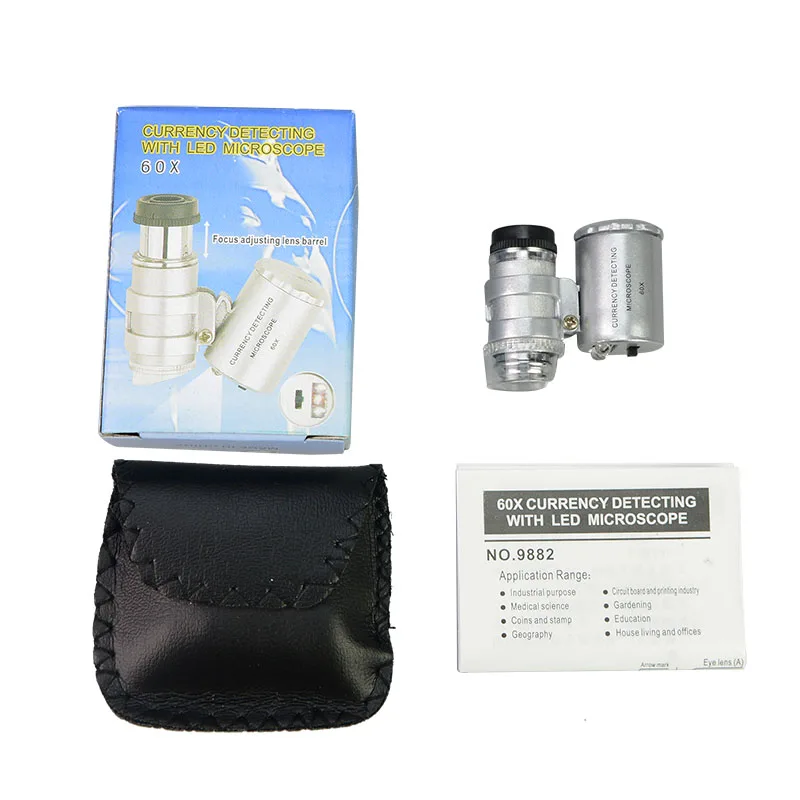 
NO.9882 60x Mini Microscope Magnification Jewelers Loupe With LED UV Light  (60608985835)
