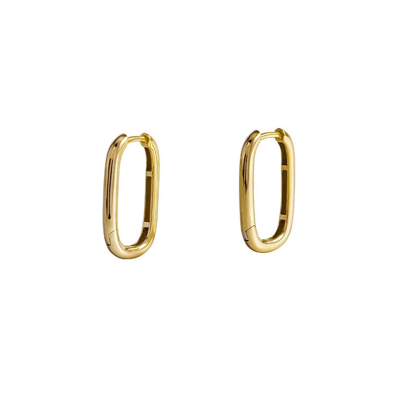 

simple 925 sterling silver chic punk style geometric oval square shape plain gold plated hoop earrings for women