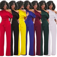 

Wonder Beauty 6 Colors Plus Size Women One Shoulder Sexy Red Jumpsuit with Belts