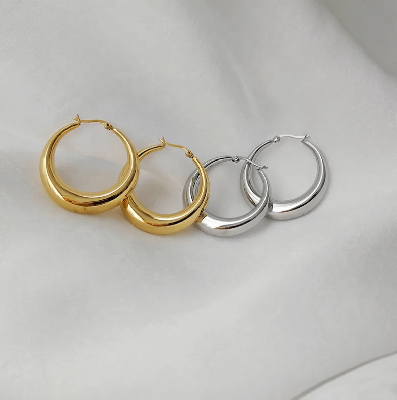 

Women Fashion 18K Gold Plated Stainless Steel Earrings Trendy Gold Hoop Earrings