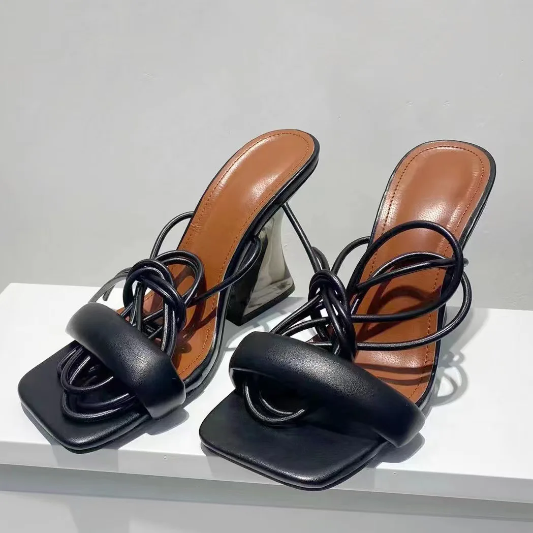 

sh10764a Black color ladies high heel fancy sandals thick heel sandals women 2022