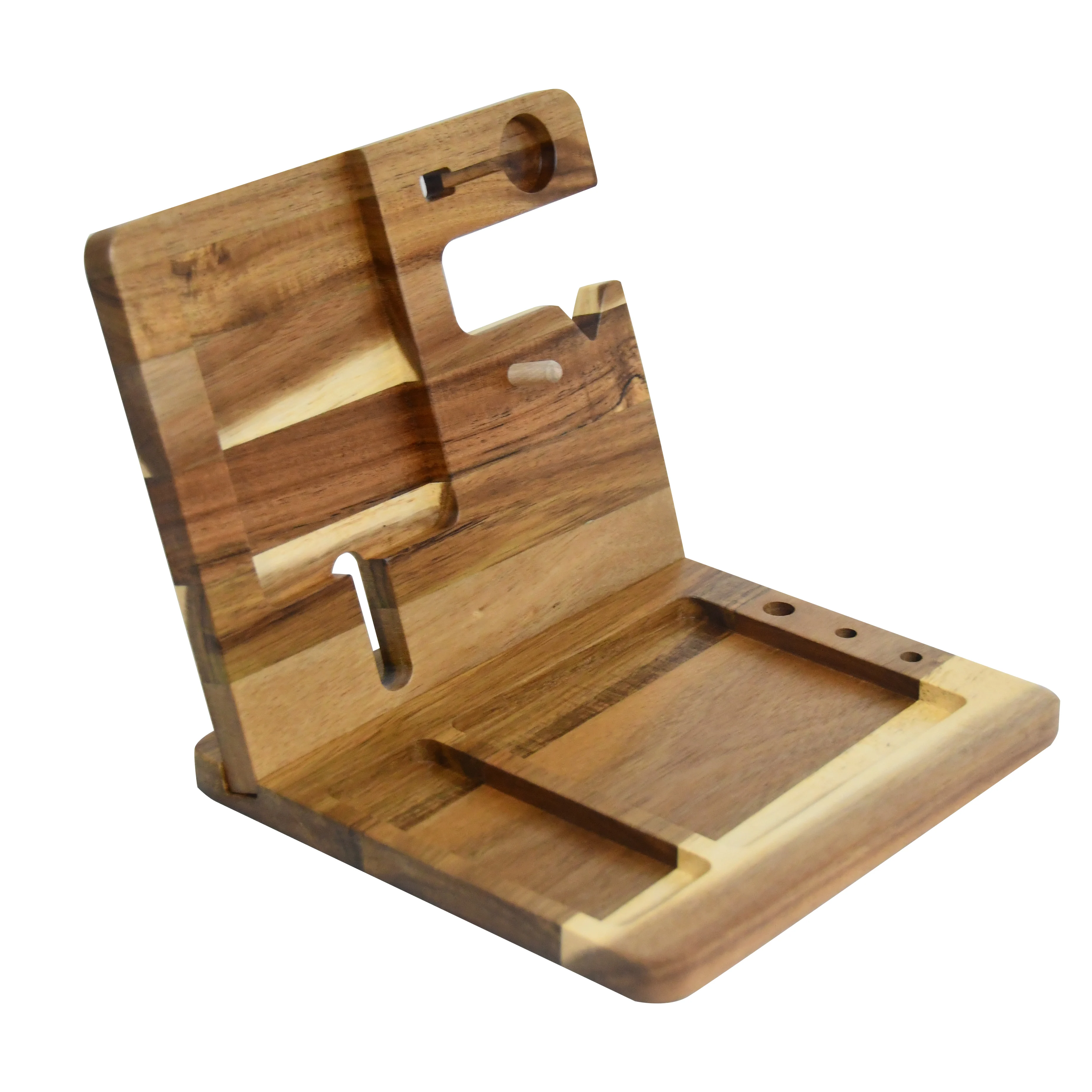 

Nature Wood Phone Docking Station Key Holder Wallet Watch Organizer Stand, Natural
