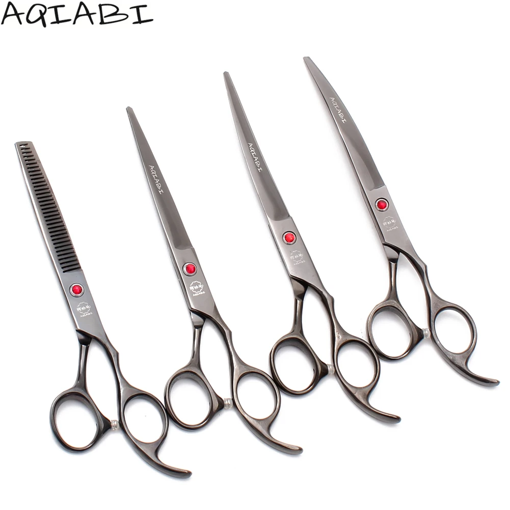 

Professional Pet Scissors Set 7" AQIABI JP Steel Dog Grooming Scissors Set Straight Shears Cat Thinning Scissors A3003, Red handle