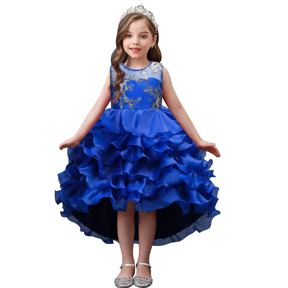 

European Style Bridesmaid Dresses for Teenagers Layered modeling princess dress kid wear blue party dress