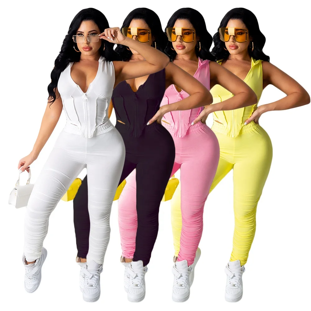 

Fast Delivery Stock Inventory Solid Color Hooded Hollow Sexy Smock Woman Hoodies Two Piec Pant Sets Woman Trousers Suit