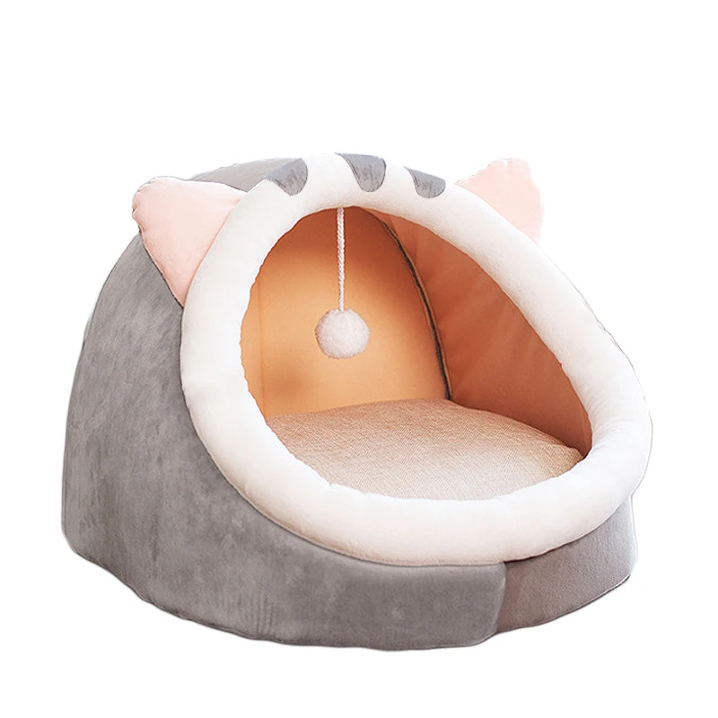 

Cute Cartoon Warm Crystal Velvet Pet Bed Semi-closed Removable And Washable Animal-shaped Cat Bed, As picture