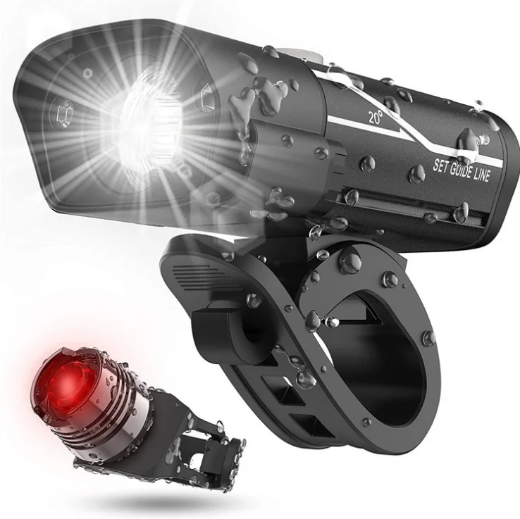 

2020 New USB Charging bicycle headlights taillights set of 600 lumens high brightness bike light, Black