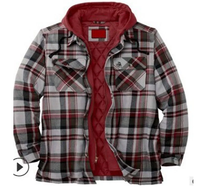 

Men's Hooded Flannel Shirt Jacket with Quilted Lining