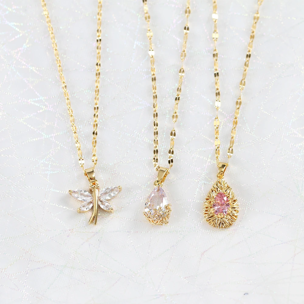 

LANFLORA new dragonfly yellow crystal women Stainless steel necklace for birthday party factory shop necklace wholesale price