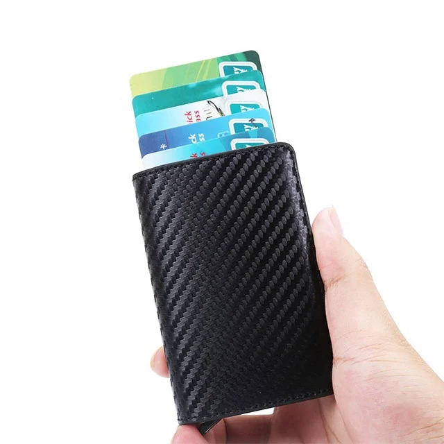 

Factory men and women slim leather automatic pop up rfid blocking credit card holder wallet