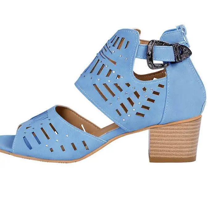

New arrival 2021 One-line fastener comfortable open-toed heels women Hollow out with heel High heels, Black,brown,blue,beige