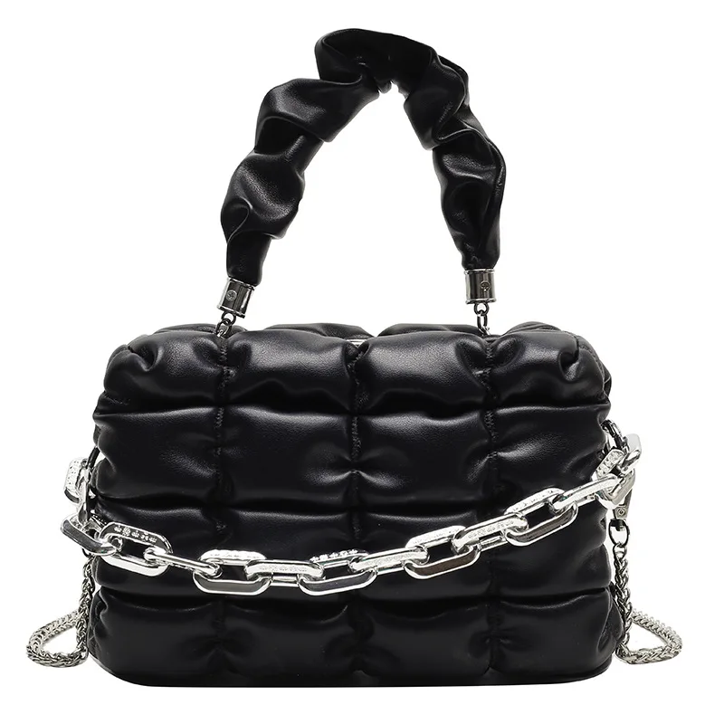 

2022 version pleated personality square bag designer new small box clutch wallet portable chain bag ladies PU shoulder bag, As shown