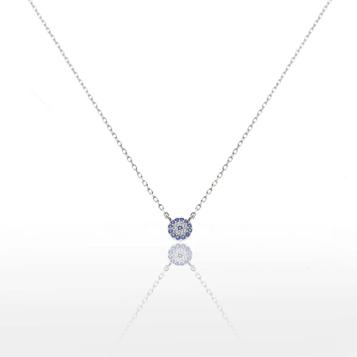 

Tiny simple turkish evil eye sapphire white color cz chain sterling silver jewelry blue eye necklace