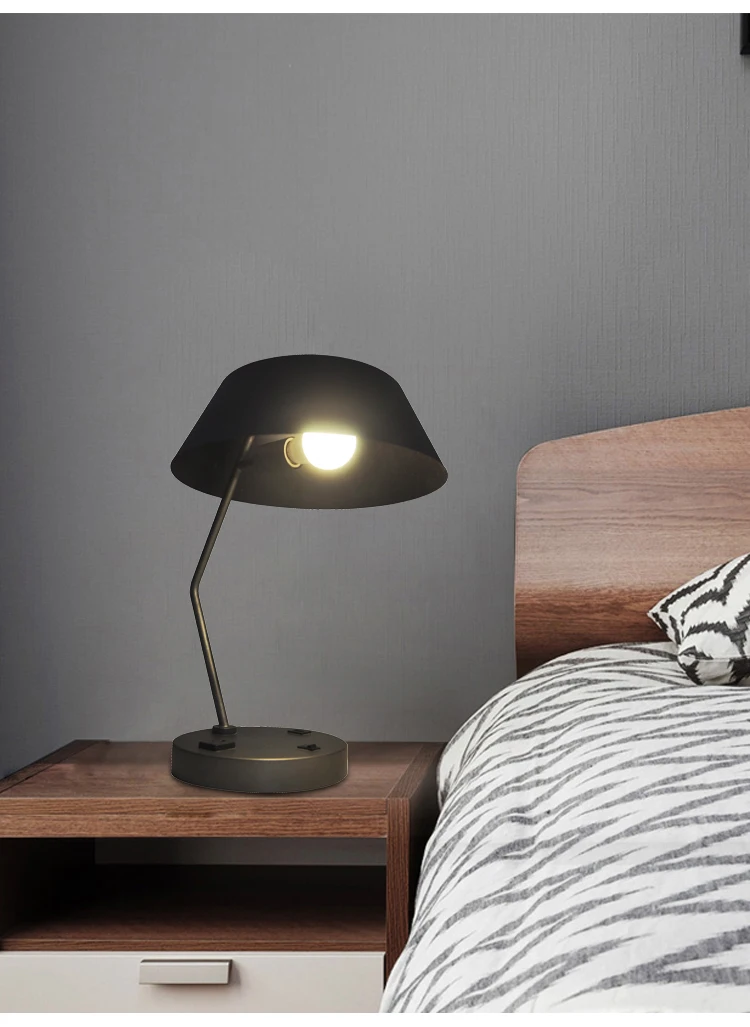 E26 40W contemporary metal reading black bedside lamp led luxury table lamp