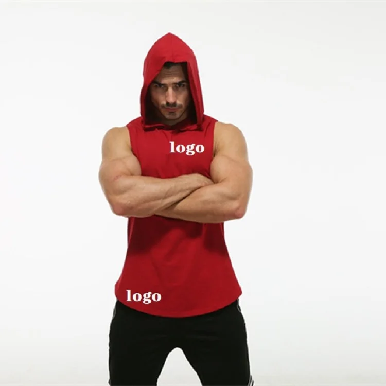 

Fast delivery custom logo bodybuilding singlet fitness gym muscle sleeveless hooded tank top for man