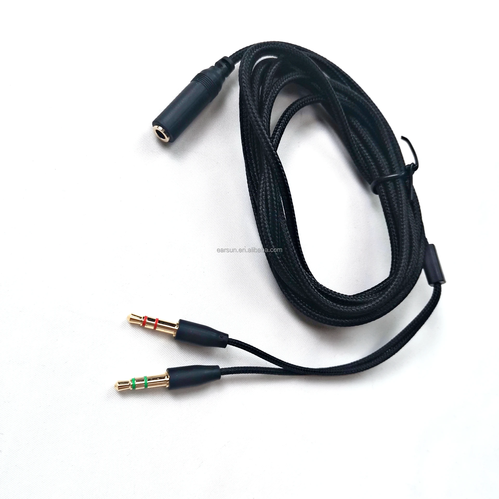 

3.5mm Universal 2 in 1 Gaming Headset Audio- Extend Cable For Hyper X Cloud II/Alpha-/Cloud Flight/Core Headphone, Black
