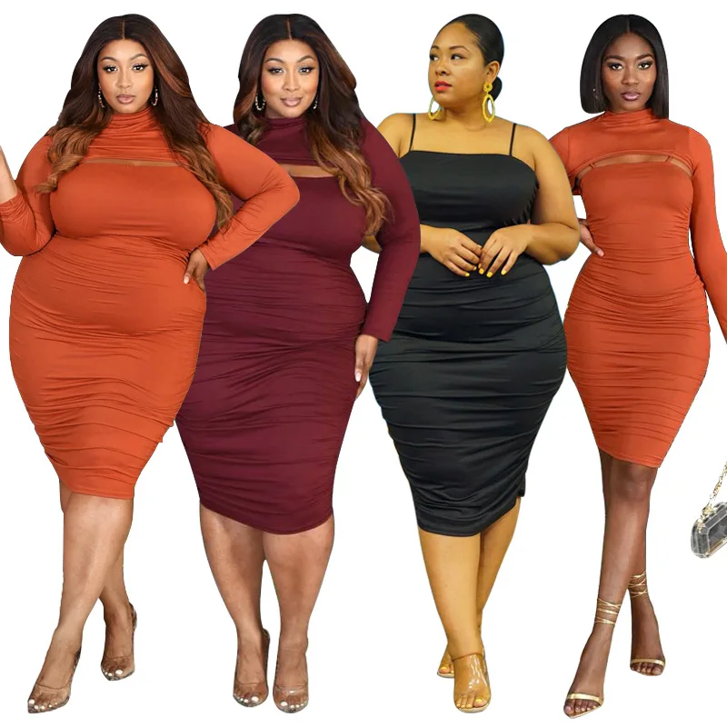 

KX-U7112 New fashion ladies knee length plus size clothing dresses ruffled oversized summer womens casual dress