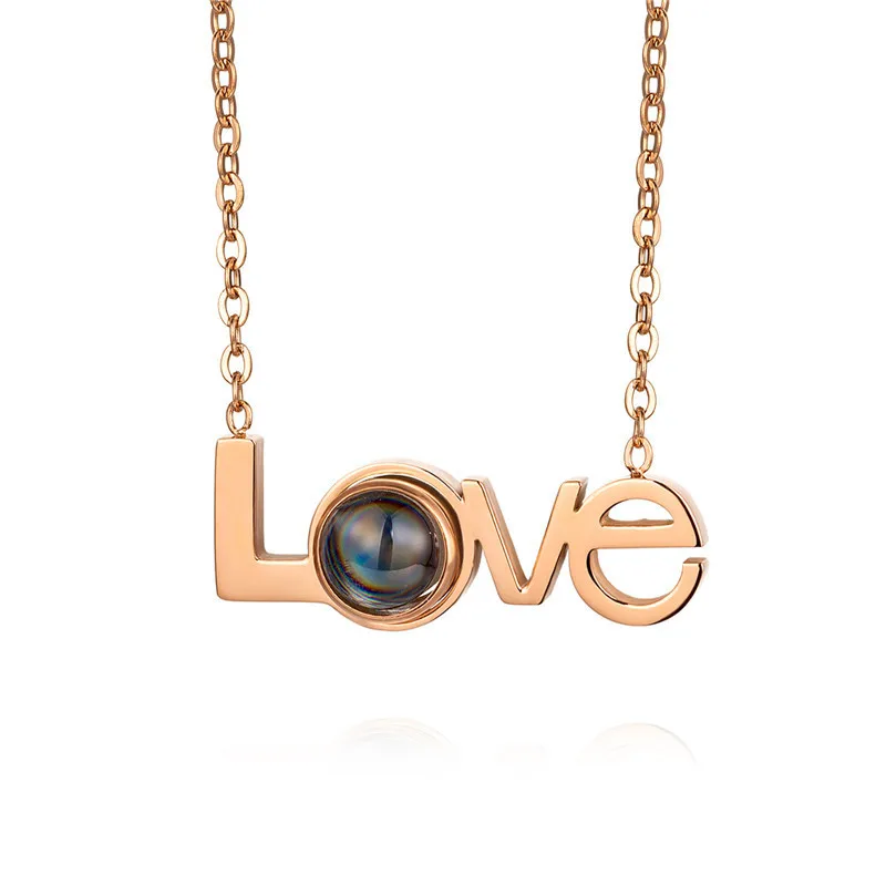 

Romantic Valentine gifts rose gold stainless steel 100 languages i love you pendant love necklace