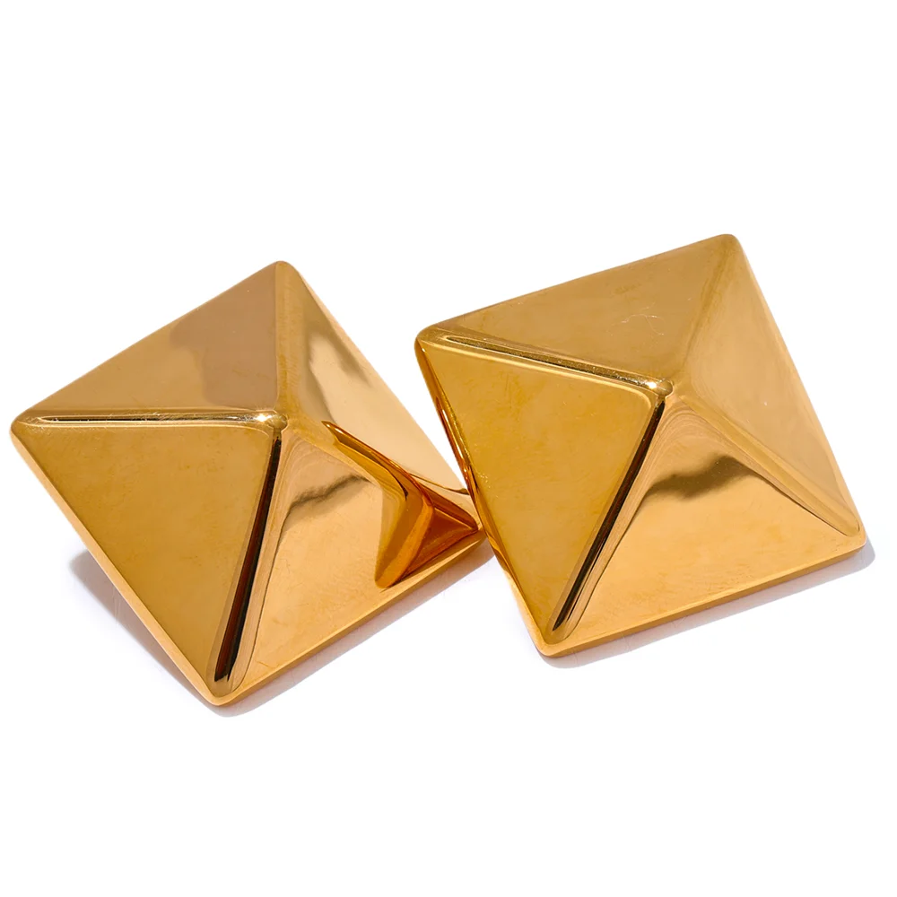 

JINYOU 2898 Stainless Steel Glossy Smooth Square Geometric Metal Big Stud Earrings Women Gold Fashion Statement Daily Jewelry