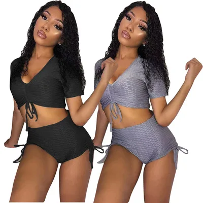 

Leisure fashion solid color pleated two-piece set, Picture