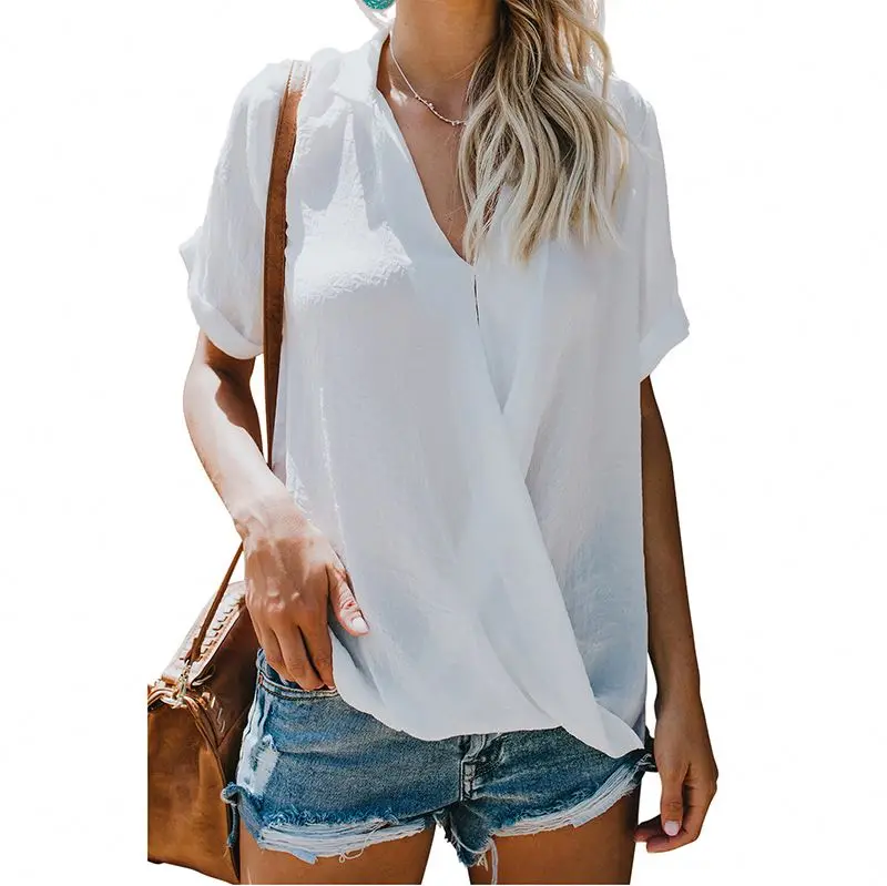 

Women Casual V Neck Short Sleeve Blouse Tops, Customized