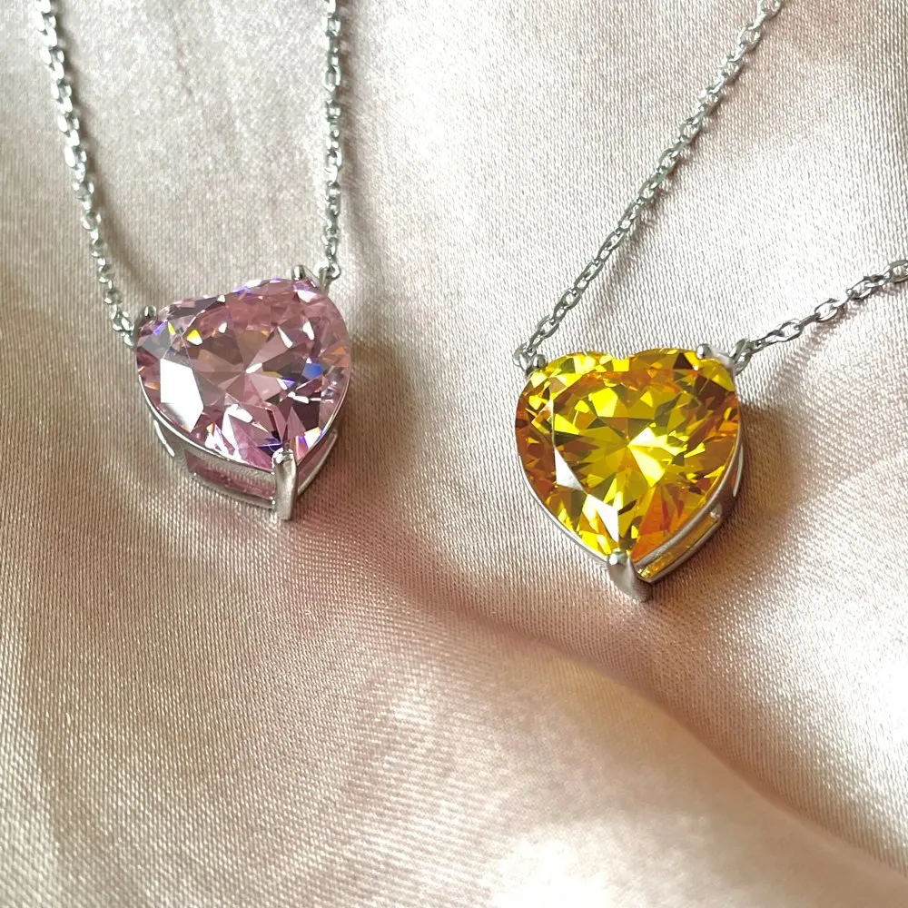 

Vermeil Necklace Women Fine Jewelry 925 Sterling Silver Necklace Diamond Gemstone Pink Yellow Heart Charm Necklace