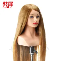 

24" Training Head With Shoulder High Grade 80% Real Hair Hairdressing Head Dummy Nice Manequim Blonde Long Hair Mannequin Head