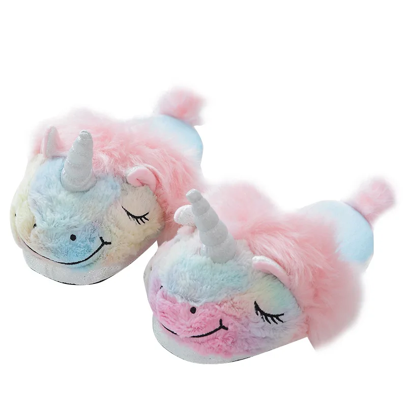 

Furry Cartoon Winter Warmth Hot Unicorn Cute Lovely Indoor Home Female Home Floor Slippers