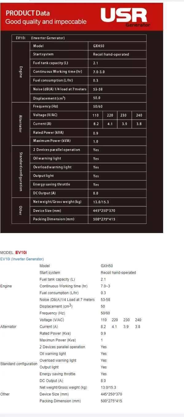 1kw generator EV10i 1000W Price for home use